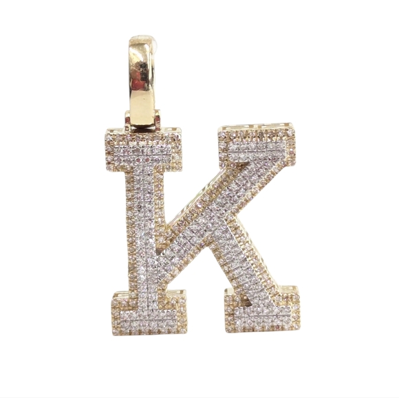 Real Diamond 10kt Two Tone Block Letter K Pendant